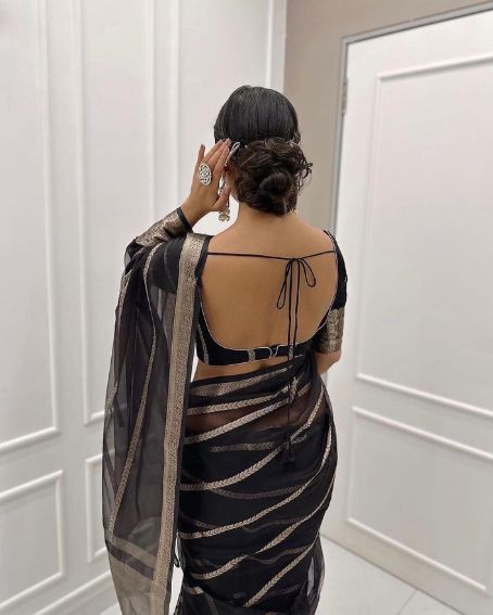 Black Saree Backless Blouse Design