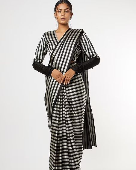 Black Zardosi Embroidered Striped Blouse