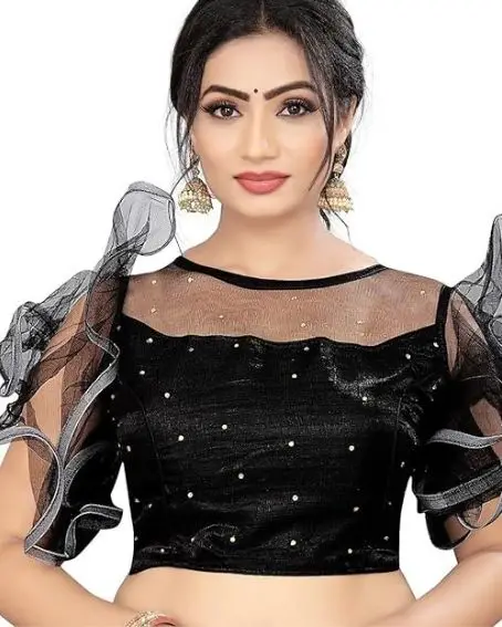Black colored Butterfly Saree Blouse Design