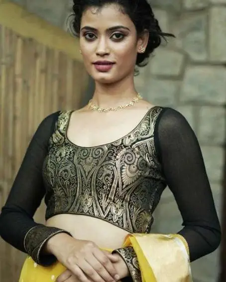 Black pure Banarasi brocade U neck blouse