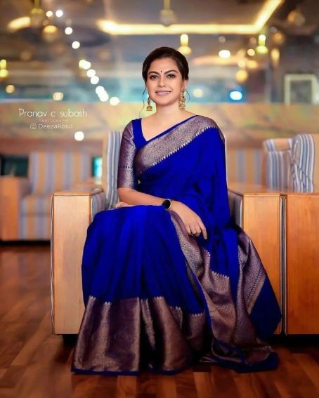 Blue Banarasi Semi Dupion Silk Saree with Self Work Blouse