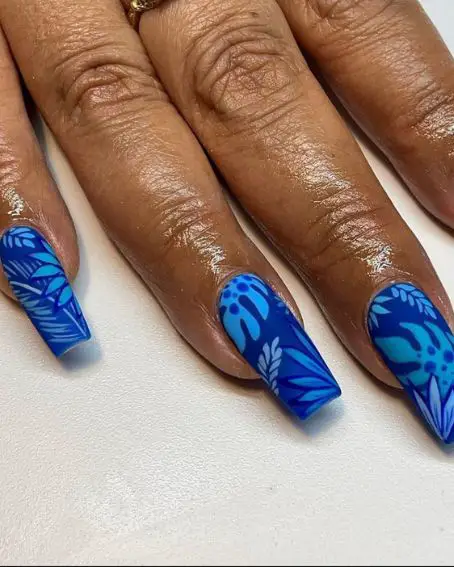 Blue Floral Nails