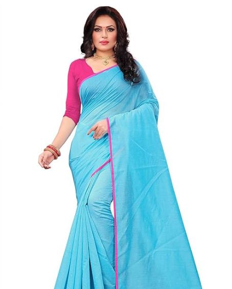 Blue Saree Cotton with Pink Blouse