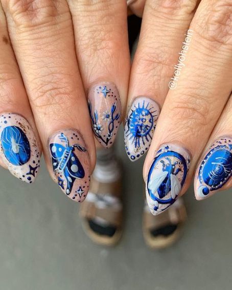 Blue Witchy Nails Halloween Chrome Nail Designs By Kellyohstein