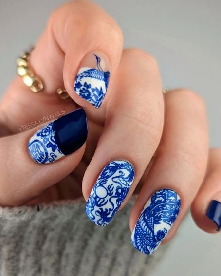 Blue And White Porcelain With A Dragon Design