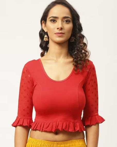 Bricks Red Slip-On Stretchable Saree Blouse