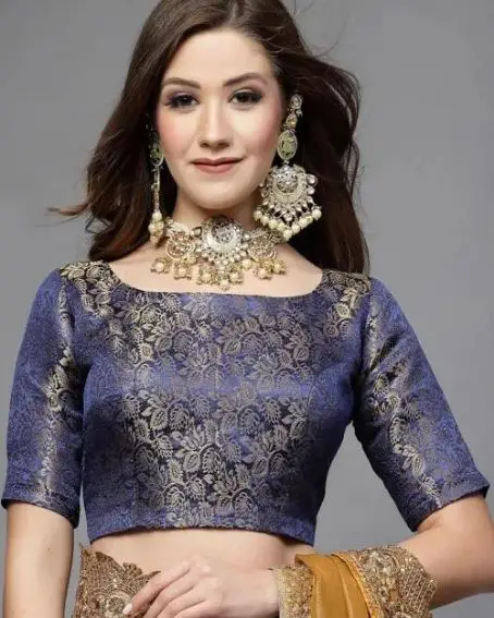 Brocade Back Cut Out Blouse in Blue