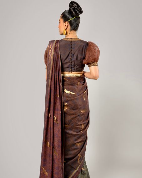 Brown color Potli Blouse With Golden Print Design