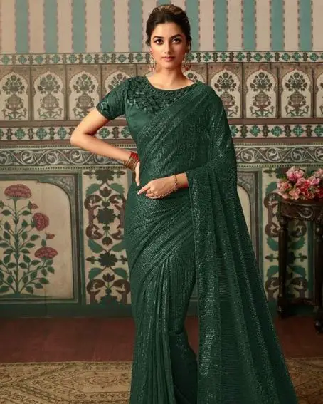 Buy Stylish Sequins Georgette Saree With Designer Blouse