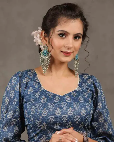 Classi Indigo Chanderi Work Blouse Design with Full Sleeve