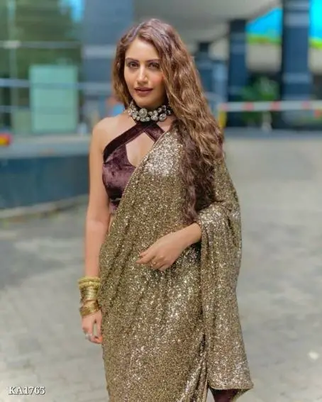 Coffee Color Sequin Saree with Velvet Blouse