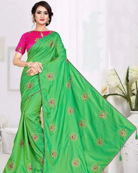 Conversational Green Embroidered Saree With Blouse