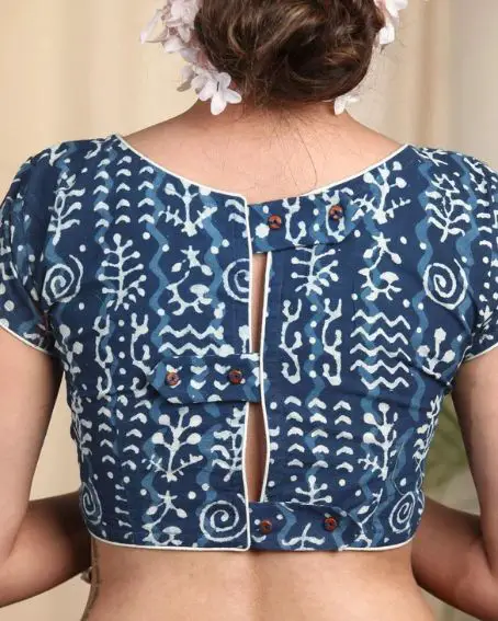Cotton Indigo Blouse with Stylish Flap Buttons on the Back Side
