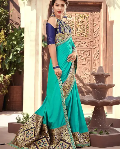 Designer Aqua Blue Silk Jacquard Fine Saree with Blouse