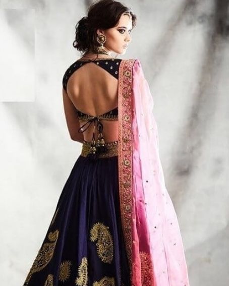 Dori And Zari Embroidery Work Latkan Blouse with Lehenga