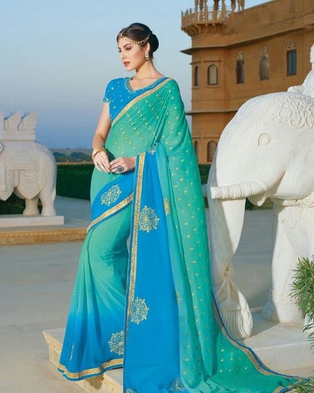 Double Color Georgette Party Wear Saree with Blouse