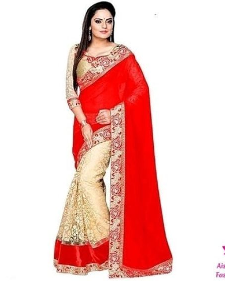 Dual Color Georgette Saree with Running Blouse