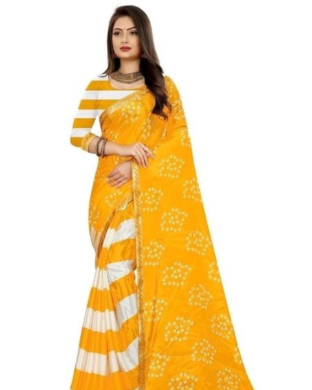 Dual Color Silk Blend Yellow Saree with Blouse