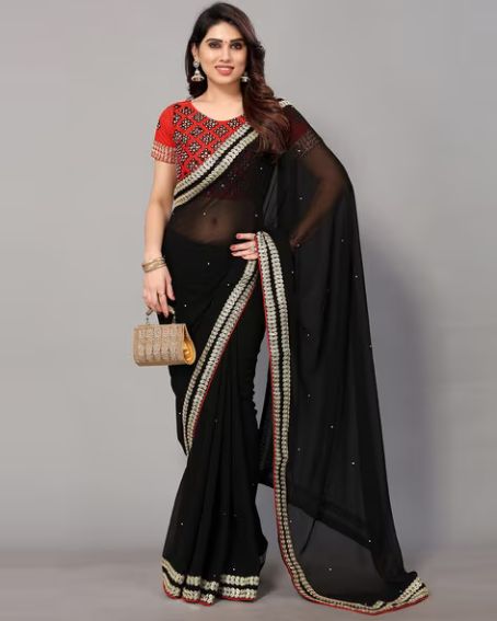 Embellished Saree with Contrast Border