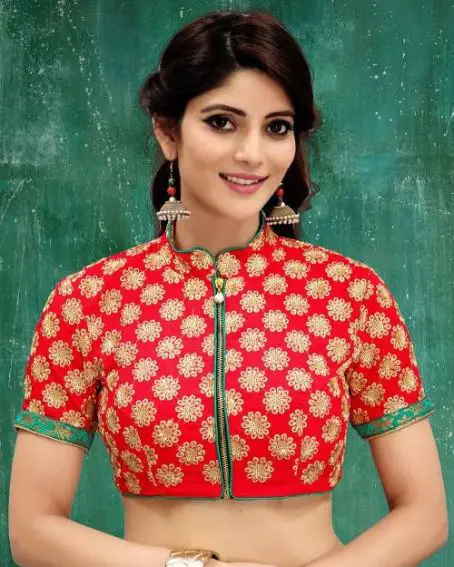 Embroidered Art Silk Blouse in Red