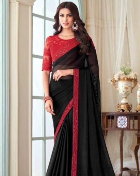 Embroidered Organza Black Saree