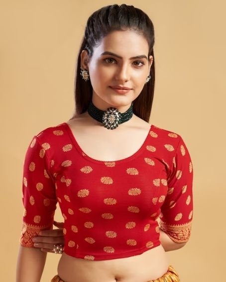 Ethnic Motifs Printed Round Neck Saree Blouse