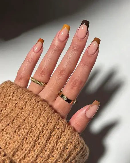 Fall French Nails with Gold Rings by Kristin