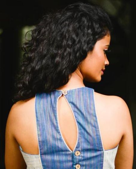 French Navy blue and off white racer back blouse