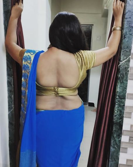 Gold Color U Shaped Plain Blouse with Blue Saree