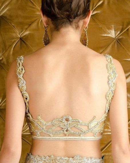 Gold Lace Backless Tassel Blouse Design