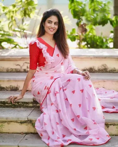 Gorgeous Georgette Saree with Frill Designer Blouse