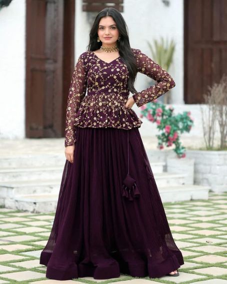 Grape Color Lehanga with Full Blouse Design