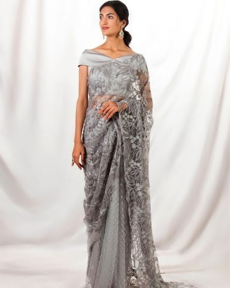 Gray Designer Sequence Work Saree