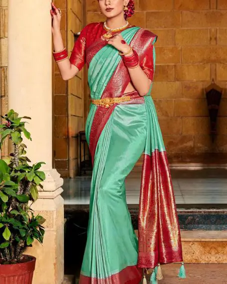 Green And Red Kanjivaram Saree