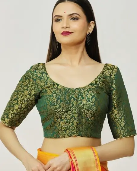 Green Floral Brocade Blouse