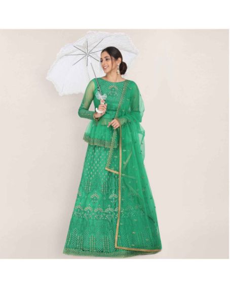 Green Long Blouse Designer Lehenga Choli