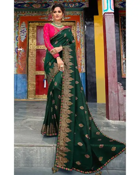 Green Organza Saree with Pink Blouse