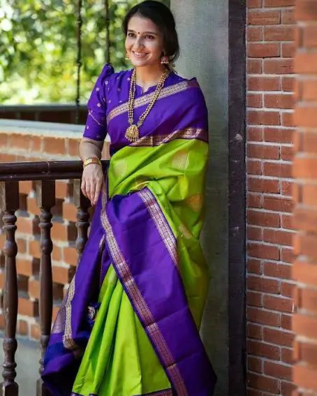Green Saree with Puff Blouse