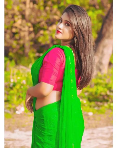 Green Silk Blend Saree with Blouse