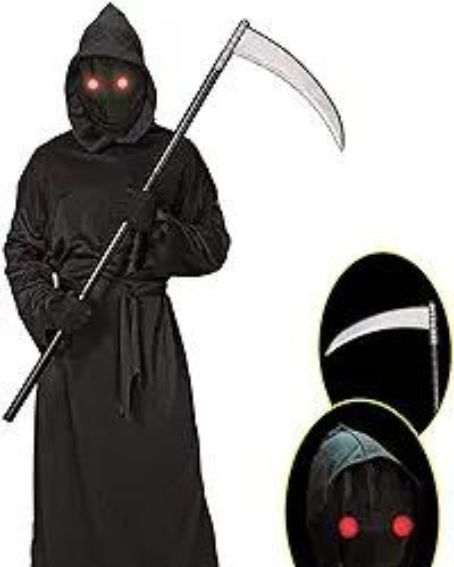 Grim Reaper Halloween Costume with Glowing Red Eyes