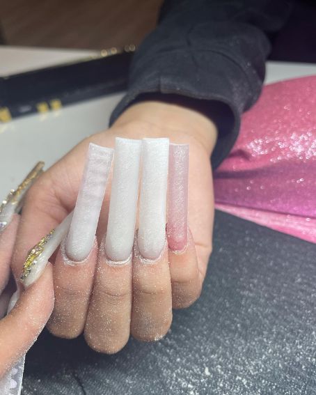HOCO SET Pink gel polish Long Square Acrylic Nails