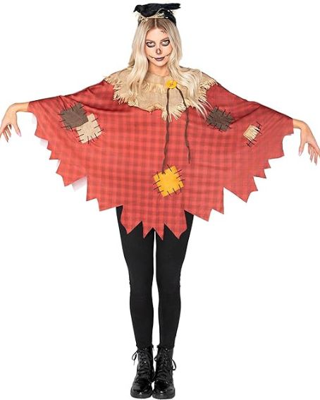 Halloween Adult Checked Scary Scarecrow Poncho Costume