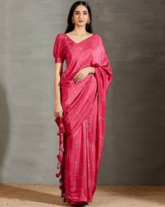 Women Party Wear Embroidered Worked Organza Saree with Un Stitched Blouse