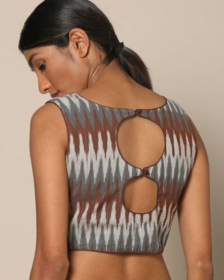 Handloom Ikat Cotton Sleeveless Blouse with button closures