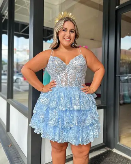 Homecoming Light Blue Ruffle Sequin Dress BY jewelsformals