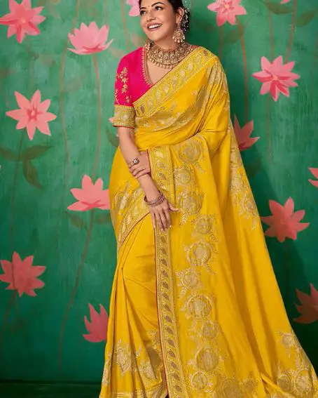 Kajal Aggarwal Yellow Art Silk Festival Wear Saree