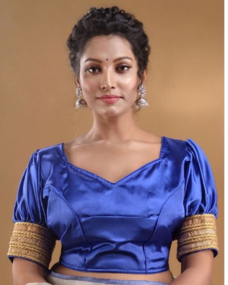 Lace Detailing Puff Sleeves Saree Blouse