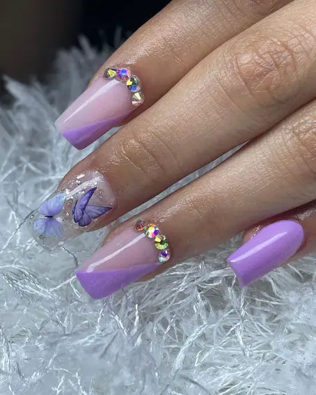 Lavender with Encapsulated Butterflies and Rhinestones
