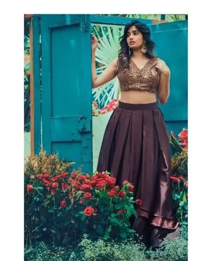 Lehanga with Satin Shades Skirt Paired with an Antique Hand Embellished Brown