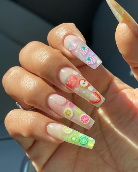 Long Nail Summer Fruits Designs